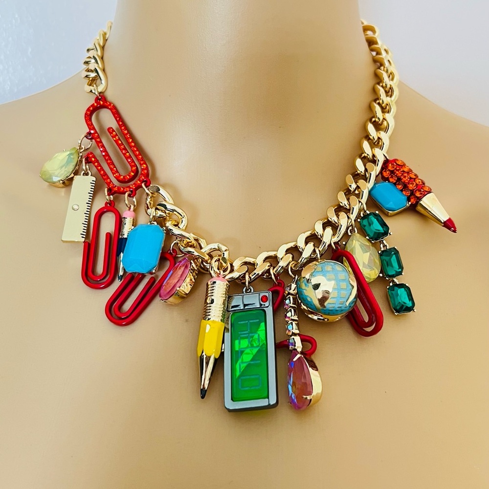 New Betsey Johnson Faux Stone Back To School Statement Necklace - Picture 5 of 8